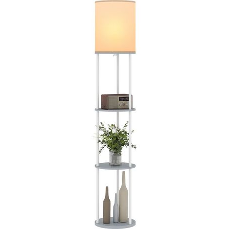 Lampadaire avec étagères, 3 températures de couleur, télécommande, gris, idéal pour le salon, la chambre ou le bureau. (1/5)