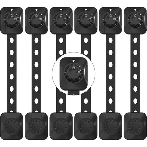 Baby safety locks, a set of 6 child/baby furniture safety locks, suitable for drawers and refrigerators (black, no tools required).