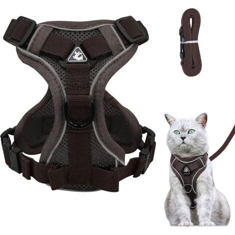 Adjustable Kitten Harness, Harness Collars and Leashes for Cats, Reflective Breathable Vest for, Suitable for Rabbit Puppies Kittens (Brown-S) (1/5)