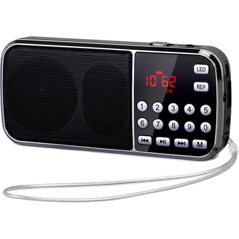 Tragbares Mini-Radio, 3 W, wiederaufladbar, mit 1200-mAh-Akku, FM-Radio, zwei Lautsprechern, LED-Taschenlampe, kompatibel mit MP3/AUX/USB/TF