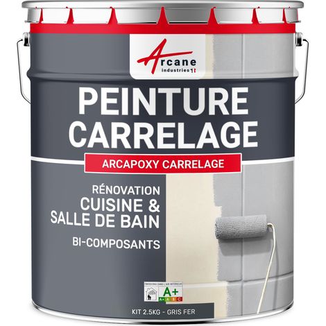 Arcane Industries – Peinture carrelage salle de bain époxy bi-composante 2.5 kg – Gris fer RAL 7011 – Application sans solvant – Surface jusqu'à 25 m²