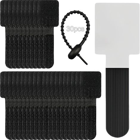 Set di 60 organizer per cavi, fascette adesive in nylon e anelli in TPR, neri, clip per cavi versatili da posizionare sotto il tavolo per casa, ufficio e sala computer. (1/5)