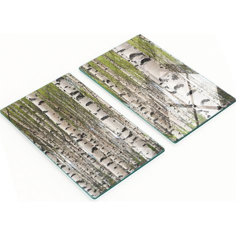 Tablas de servir de cristal para cocina con estampado de bosque de abedules, 2 x 30 x 52 cm.