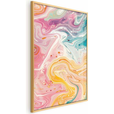 Poster – Farbenfrohes Chaos – dynamische Formen in Rosa-, Gelb- und Blautönen (1/4)