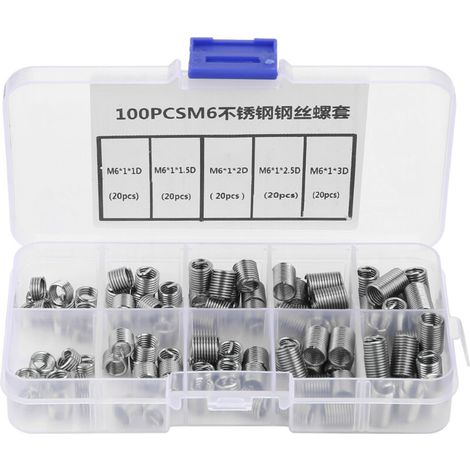 Filets Rapportés Type, 100pcs Inserts Filetés Auto-taraudeurs, M6 Insert fileté, d'inserts de filetage en fil hélicoïdal en acier inoxydable (1/5)