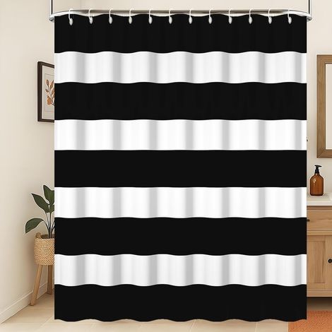 180x180cm Rideau de Douche à Rayures Noires et Blanches Lignes Vintage Rideau de Salle de Bain en Polyester Esthétique Abstraite Moderne Géométrie Tissu décoratif résistant à la moisissure (1/4)