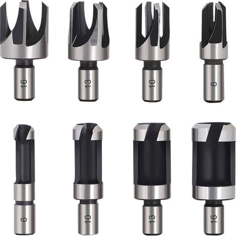 Tourillon Bois 8PCS HSS Foret Bois Fraise à Bouchonner Bois outil de coupe bois Mèches des Bouchons Wood Plug Cutter Drill Bits 6mm /10mm/13mm/16mm Petite Fraise Bois Pour Perceuse