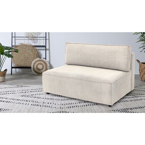 Bobochic – Chauffeuse 2 places sans accoudoir modulable – Tissu velours côtelé beige – Dimensions 138x100x88cm – Style contemporain (1/3)