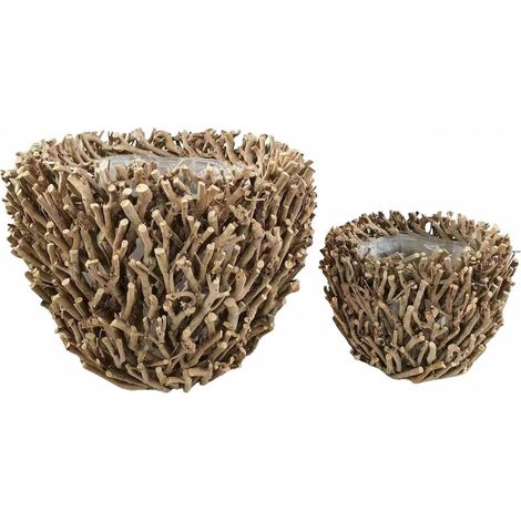 cachepot en bois naturel avec intérieur plastifié élégant - bois naturel branches claires (1/3)