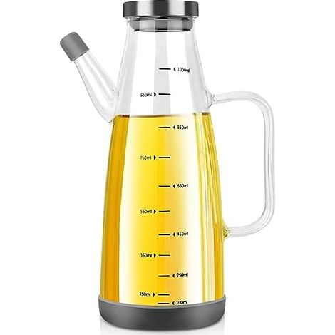 Olivenöl Flasche Ölspender Glas,1L Essig Leer Ölflasche mit Handhaben,Groß Auslaufsicher Ölspender für Küche BBQ Tisch Camping