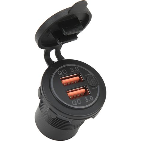 Chargeur de voiture à double port USB QC3.0 avec voyant rouge et interrupteur marche/arrêt, universel pour téléphones portables, tablettes et GPS. (1/5)