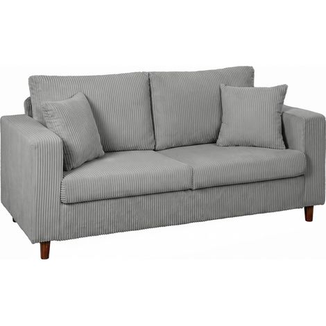 HOMCOM sofá de 2 plazas tapizado en pana, sofá moderno con asiento ancho y profundo y patas de madera, carga 240 kg, 170x80x82 cm, gris claro (1/3)