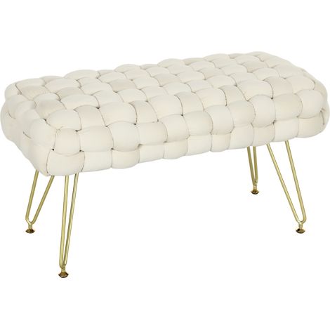 Moderner Sitzhocker mit Metallbeinen, gepolstertem Sitz, für Wohnzimmer, Schlafzimmer, Flur, Cremeweiß