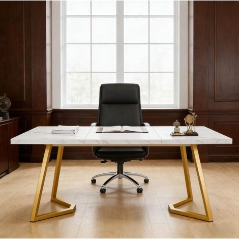 Scrivania 140 x 80 x 75 cm in legno e metallo bianco e oro DESVIAE (1/5)