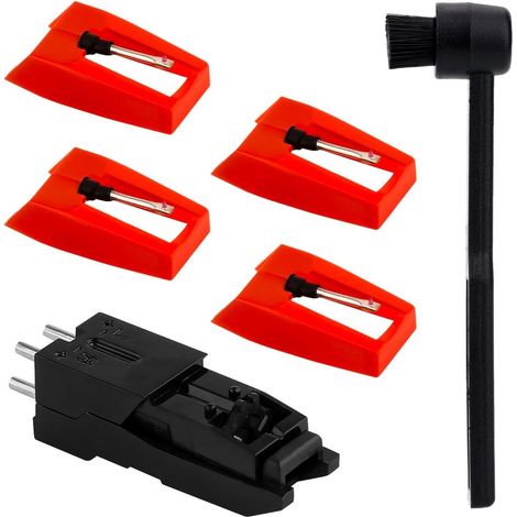 One ruby cartridge, one stylus, three black brushes, one phonograph stylus, one record player.