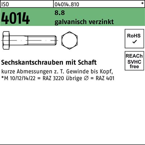 ISO 4014 Sechskant-Schaftschraube M12x45 Stahl 8.8 galvanisch verzinkt 100 Stk (1/2)