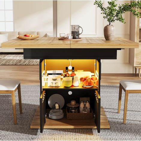 Tavolo da pranzo allungabile con vano contenitore e LED 110-140x80x76 cm MDF metallo nero (1/5)