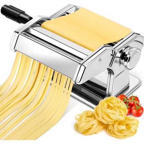 Applicable Machine à Pâtes Manuelle, 7 Épaisseurs Réglables, Machine à Pâtes en Acier Inoxydable avec Rouleau et Cutter, Machine à Pâtes Fraîches à Manivelle à la Main pour Spaghetti, Fettuccini, Lasa