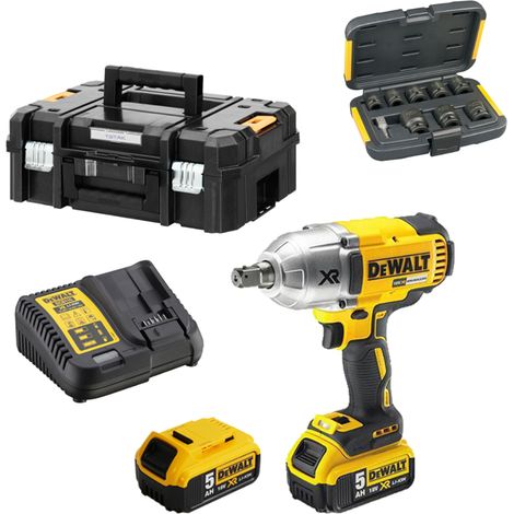 DeWALT Akku-Schlagschrauber 18V DCF899P2-QW 2x 5,0 Akku Lader in T-STAK & Nüsse Set 9-tlg. (1/5)