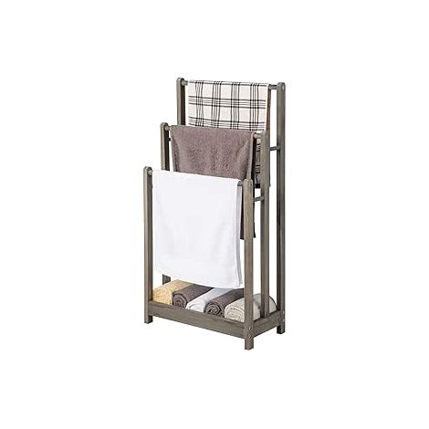 Wood Towel Drying Rack with 3 Individual Bars & Bottom Storage Shelf (1/5)