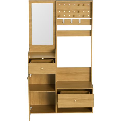 Multifunktions-Flurmöbel 105 cm in Holzoptik mit Spiegel, Garderobe und Ablagen (1/5)