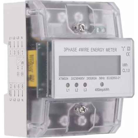 Compteur d'électricité triphasé - Compteur d'énergie calibré, affichage numérique LCD, triphasé, 4 fils, 5-80 A, 4 pôles, consommation d'électricité en kWh-AquaForge (1/5)