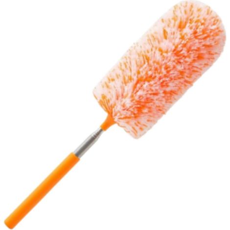 Plumeau flexible avec manche télescopique, robuste et réutilisable, lavable, idéal pour le nettoyage des plafonds hauts.-Orange White (1/5)