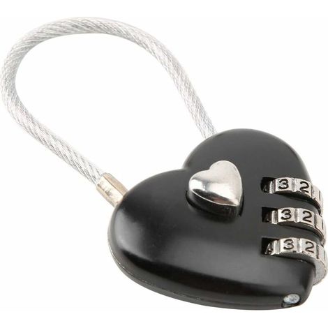Padlock, Heart Shaped 3 Digit Combination Security Padlock (Black) (1/5)