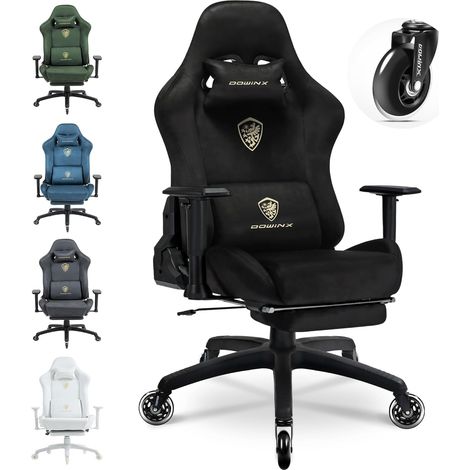 Dowinx Ergonomischer Gaming Stuhl, Atmungsaktives Mikrofaser-Velours, Verstellbar mit Fußstütze, Weicher Sitz, Hellgrau