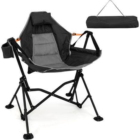 Sedia amaca da campeggio oversize 95 x 71 x 90 cm comoda seduta imbottita angolazione regolabile tessuto Oxford nero 200011196