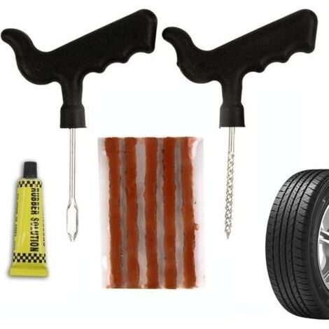 Kit de réparation rapide de pneu de voiture, bouchons de réparation de pneu à poignée en T, kit d'outils de réparation de pneu crevé, 2 Outils de Pose kit Réparation Tubeless Moto Auto Camion Tracteur (1/5)