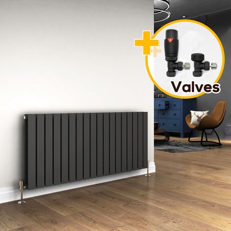 ELEGANT 600 x 1360 mm Anthracite Designer Radiator Horizontal Column Radiator Heater Double Flat Panel + Anthracite Thermostatic Radiator Valves (1/5)