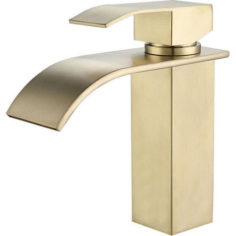 Robinet Lavabo Cascade Or Moderne Robinet Mitigeur pour Salle de Bain Eau Chaude et Froide Réglable, (1/4)