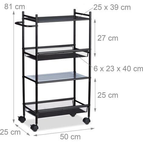 Carrello portaoggetti mobile a 4 livelli pratico per cucina e ufficio 90 x 40 x 30 cm in metallo nero 130003650