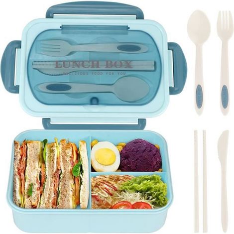 Boîte à bento pour adulte - - Lunch Box - 3 compartiments - Étanche - Bleu (1/4)