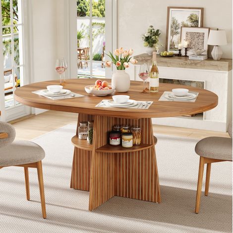 Tavolo rotondo allungabile 110-150 x 110 x 77,5 cm per 2-8 persone, MDF, effetto noce DESVIAE (1/5)