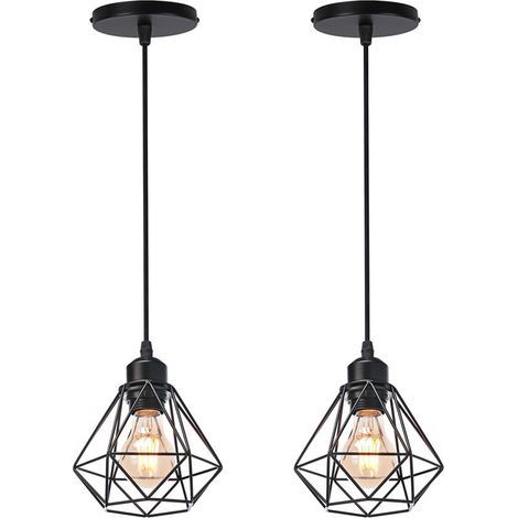 2PCS Plafonnier Rétro Noir Suspension Luminaire Vintage D'Intérieur Suspension Lustre E27 Cage En Métal