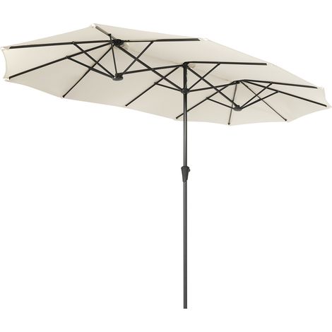 160 × 300 cm Doppelsonnenschirm mit kurbel Groß Sonnenschirm Marktschirm für Terrasse,Balkon & Garten, Windfest Stabil UPF 50+,Creme