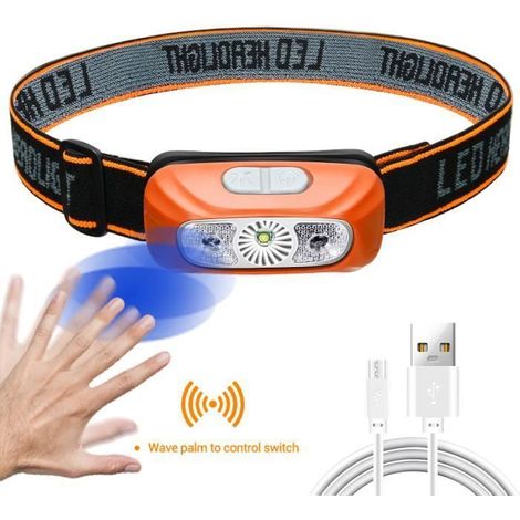 Mini lampe frontale rechargeable - 350 lumens - Étanche - USB - Blanc, orange, noir - Lampe frontale multisports (1/4)