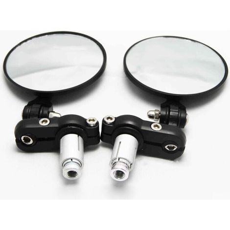 Black Round Motorcycle Side Mirrors 7/8" 20mm Handlebar End Mirrors for Cruiser Scooter Chopper - LIAIKI