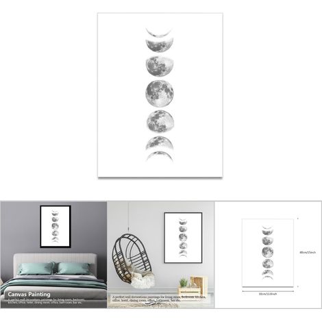 Peinture sur Toile Phases Lunaires Sans Cadre - 090-1 Blanc 40x30cm pour Décor Maison Art Mur Moderne Haute Définition (1/5)