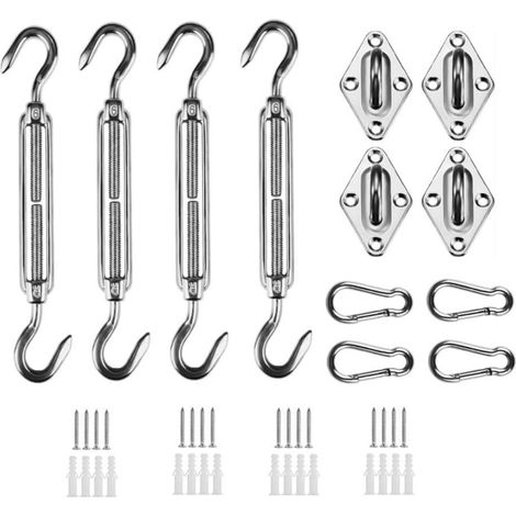 Kit De Fixation - Acier Inoxydable 304 M5 - Pour Voiles D Ombrage Carrées Et Triangulaires - Ensemble 44 Pièces (1/5)