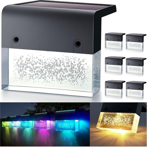 JSSEVN - luces solares LED para escaleras, vallas, patios, caminos de jardín, escaleras, súper brillantes, 10 lm, 2 modos de iluminación, blanco cálido, cambio de color (1/5)