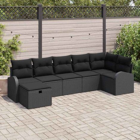 Teenpull – Gartensofa-set 7 Stk. Schwarz Poly-Rattan (1/5)