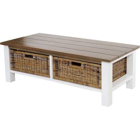 Table basse en bois avec 2 paniers rotin 38x112x52cm TABA04003 (1/5)