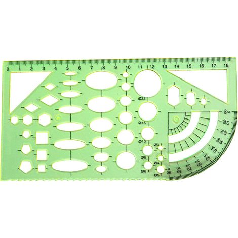 6-teiliges Set aus Messschablonen, Formschablonen und geometrischen Zeichenlinealen aus Kunststoff für Büro, Schule, Schüler und Kinder – Geschenk (1/5)
