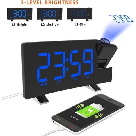 Réveil Horloge numérique avec radio et port de charge USB - Bleu (1/4)