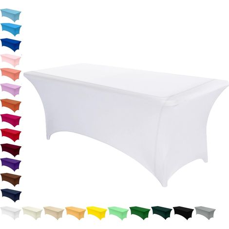 Nappes Extensibles, Kitchen Nappe Rectangulaire Table, Couverture de Table en Polyester et Spandex, Nappe Lavable et Infroissable Machine pour Bar Table Événements Fêtes1837676CM (Blanc) 6FT (1/5)