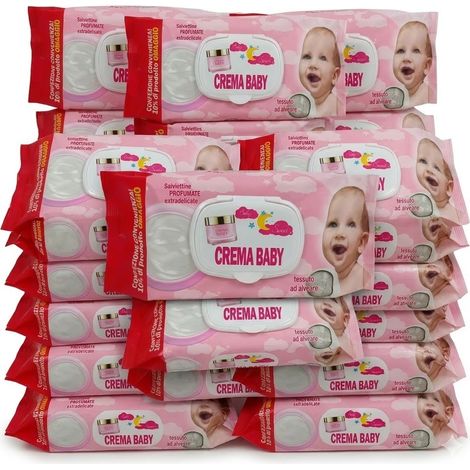 kIT risparmio 1920 Salviette Umidificate profumate crema baby Tessuto Alveare  Extradelicato 42gr per baby  casa o in viaggio per Neonato Igiene Personale con Chiusura A Clip Salvafreschezza