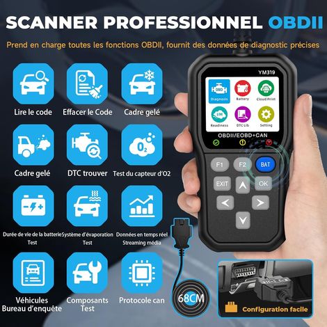 Scanner OBD2 con tester per batteria - Scanner OBD2 aggiornato, lettore di codici veicolo per spie di controllo motore, scanner OBD II per auto (1/4)